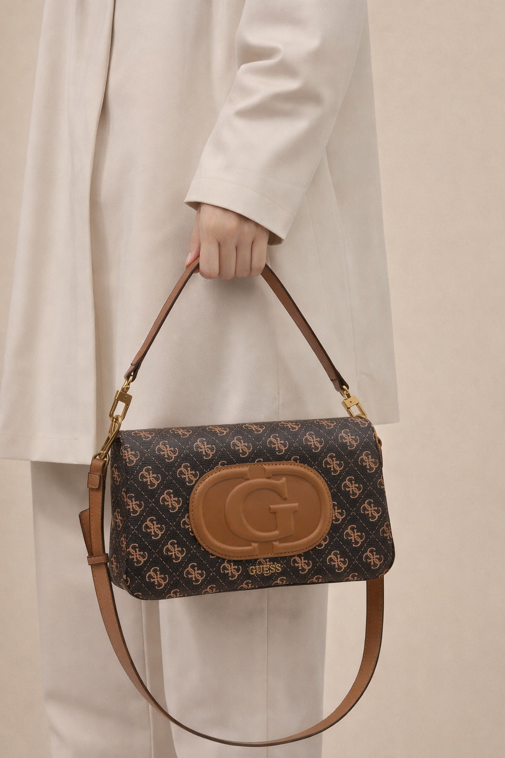 GUESS Womens Eco Mietta Flap Shoulder Bag